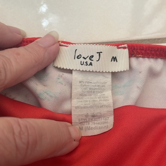 Love J Orange/Red Floral Strapless Peplum Top - Picture 4 of 5